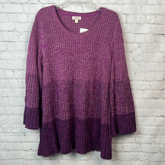Style & Co Purple Color Block Bell Sleeve Tunic Sweater Size XL - Picture 2 of 5